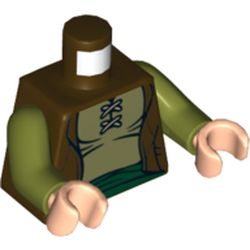 Torso Vest with Olive Green Shirt and Dark Green Sash Print, Olive Green Arms, Light Nougat Hands