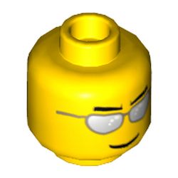 Minifig Head, Silver Sunglasses, Eyebrows and Thin Grin Print
