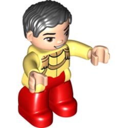 Duplo Figure with Parted Wavy Hair Black, with Light Nougat Face (Cinderella's Prince Charming)