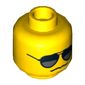 Minifig Head Hero, Black and Silver Sunglasses, Chin Dimple, Grim Mouth Print [Hollow Stud]