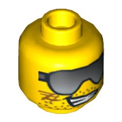 Minifig Head Frank Rock, Dual Sided, Sunglasses, Stubble, Scratches, Grin / Black Eyebrows, White Pupils, Determined Print [Blocked Open Stud]