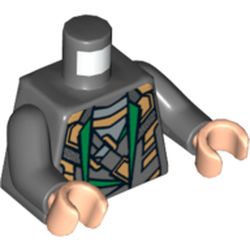 Torso Armor with Dark Green Lapels, Silver and Gold Highlights Print, Dark Bluish Gray Arms, Light Nougat Hands