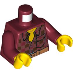 Torso Chequered Shirt With Tool Belt Print, Dark Red Arms, Yellow Hands