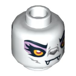 Minifig Head Windra, Dual Sided, Wolf with Yellow Eyes and Lavender Eye Shadow Closed Mouth / Open Mouth Print [Hollow Stud]