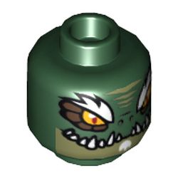 Minifig Head Crominus, Dual Sided, Crocodile with Dark Brown Eye Borders, White Eyebrows, Wide Eyes / Narrow Eyes Print [Hollow Stud]