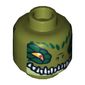 Minifig Head Crawley, Dual Sided, Crocodile with Dark Green Eye Borders, Wide Eyes / Narrow Eyes Print [Hollow Stud]