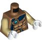 Torso Bare Chest, Belt, Dark Blue Wrap with Gold and Blue Chi Jewel Print, Tan Arms, White Hands
