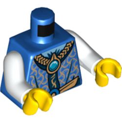 Torso Robe with Gold and Dark Blue Collar and Chi Jewel Print, White Arms, Yellow Hands