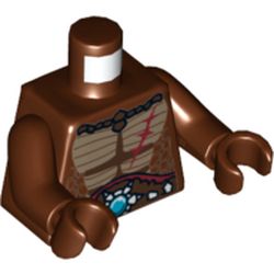 Torso Crocodile Skin with Dark Red Scar and Chi Orb Print, Reddish Brown Arms and Hands