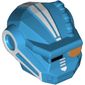 Minifig Head Special, Robot, Galaxy Squad with Black Rectangle Right Eye, Orange Round Left Eye and White Lines Print