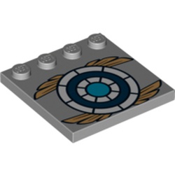 Plate Special 4 x 4 with Studs on One Edge and Blue and White Target with Gold Wings Print