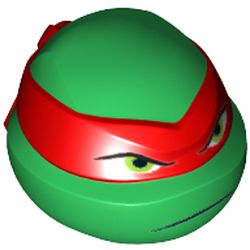 Minifig Head Special, Ninja Turtle with Red Mask and Frown Print (Raphael)