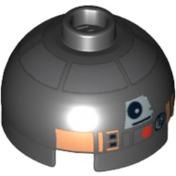 Brick Round 2 x 2 Dome Top, Hollow Stud with Silver and Copper Astromech Droid Print (R2-Q5)