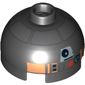 Brick Round 2 x 2 Dome Top, Hollow Stud with Silver and Copper Astromech Droid Print (R2-Q5)