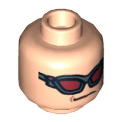 Minifig Head Hawkeye, Dual Sided, Dark Red Sunglasses / Brown Eyebrows, Determined Print [Hollow Stud]