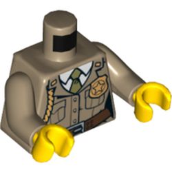 Torso Jacket with Pockets, Gold Police Badge and Braid, Olive Green Tie Print, Dark Tan Arms, Yellow Hands