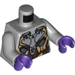 Torso Gold, Dark Brown and Silver Armor Print, Light Bluish Gray Arms, Dark Purple Hands