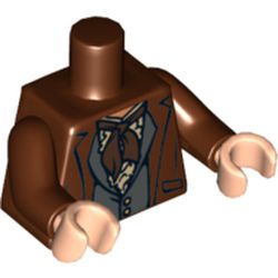 Torso Jacket over Vest with Buttons and Dark Brown Scarf Print, Reddish Brown Arms, Light Nougat Hands
