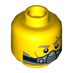 Minifig Head Chuck Stonebreaker, Light Brown Eyebrows and Beard, Scar, Open Mouth with Teeth / Breathing Apparatus Print
