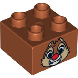 Duplo Brick 2 x 2 with Chipmunk Head with Red Nose and Two Teeth Print (Dale)