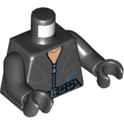 Torso Silver Zippered Suit with Belt, Buckle and Blue Lines Print, Black Arms and Hands