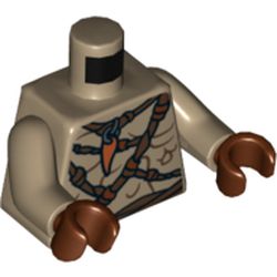 Torso Bare Chest with Body Lines, Ropes and Amulet Print, Dark Tan Arms, Reddish Brown Hands