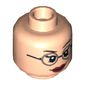 Minifig Head Harleen Quinzel (Harley Quinn), Dual Sided, Dark Red Lips and Glasses / Black Eyemask, White Face Paint and Open Mouthed Smile Print [Hollow Stud]