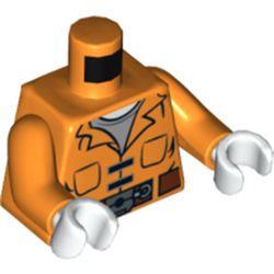 Torso Prisoner Jumpsuit with Belt and Pockets and 'INMATE 109370' on Reverse Print, Orange Arms, White Hands