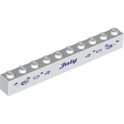 Brick 1 x 10 with Dark Purple 'July' and 'August' Print on Opposite Sides