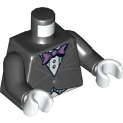Torso Formal Jacket with Lavender Bow Tie Print, Black Arms, White Hands
