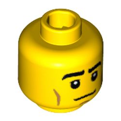 Minifig Head Baseball Fielder, Brown Eyebrows, Cheek Lines, White Pupils Print [Blocked Open Stud]