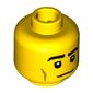 Minifig Head Baseball Fielder, Brown Eyebrows, Cheek Lines, White Pupils Print [Blocked Open Stud]