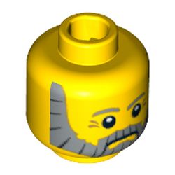 Minifig Head Sea Captain, Gray Beard, Gray Eyebrows and Eye Dimples Print [Blocked Open Stud]
