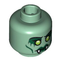 Minifig Head Medusa, Dual Sided, Fangs, Green Lips, Cheek Lines, Yellow Eyes / Open Mouth with Red Eyes Print [Blocked Open Stud]