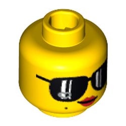 Minifig Head Trendsetter, Sunglasses, Red Lips and Smirk Print [Blocked Open Stud]