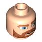 Minifig Head Obi-Wan Kenobi, Beard Thick with Lines, Brown Eyebrows, Moustache, Large Blue Eyes, Smile / Angry Print