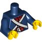 Torso Soldier Coat with White Crossed Belts and Red Placket with Gold Buttons Print, Dark Blue Arms, Yellow Hands