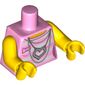 Torso Shirt with White and Bright Pink Stripes, Necklace, Heart Pendant Print, Yellow Arms and Hands