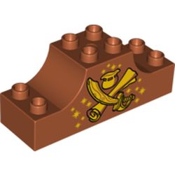 Duplo Brick 2 x 6 x 2 Curved Ends with Crossed Scimitar and Map, with Pot of Gold Print