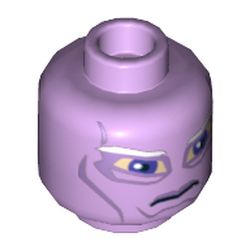 Minifig Head Umbaran Soldier, Large Purple Eyes and White Eyebrows Print [Hollow Stud]