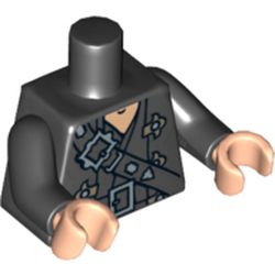 Torso Overcoat with Belts and Gold Fleur de Lis Buckles Print, Black Arms, Light Nougat Hands