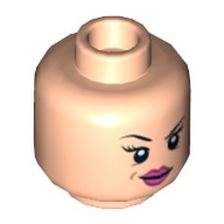 Minifig Head Red Harrington, Dark Pink Lips Eyebrow Raised / Scared Print