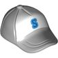 Hat / Cap Short Curved Bill with Seams on Peak and Button on Top and Blue 'S' on White Print