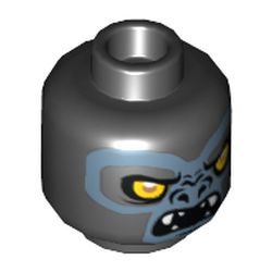 Minifig Head Gorzan, Gorilla with Yellow Eyes, Fangs and Gray Face, Closed Mouth / Open Mouth Print