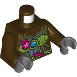 Torso Gorilla with Leaf Top and Belt, Pink Flowers and Chi Orb Print, Dark Brown Arms, Dark Bluish Gray Hands