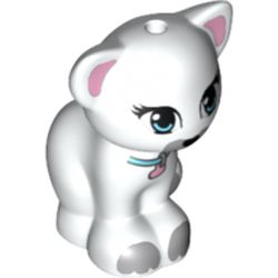 Animal, Cat, Sitting with Medium Azure Eyes, Collar, Bright Pink Ears, Pendant, Light Bluish Gray Markings Print
