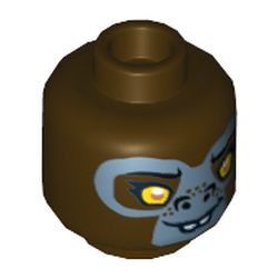 Minifig Head G'Loona, Dual Sided, Gorilla with Yellow Eyes, Protruding Front Teeth and Gray Face Happy / Sad Print [Hollow Stud]