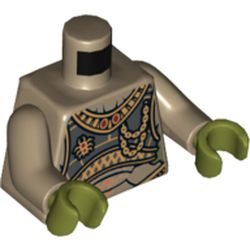 Torso Elaborate Golden Geonosian Armor Print, Dark Tan Arms, Olive Green Hands