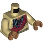 Torso Buckskin Tunic with American Indian Hair Pipe Bead Chest Plate, Dark Red Wrap and Blue Necklace Print, Tan Arms, Medium Nougat Hands