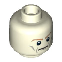 Minifig Head Aldrich Killian, Dual Sided, Medium Nougat Eyebrows, Gray Wrinkles, Determined / Angry with Red Eyes and Protruding Veins Print [Hollow Stud]